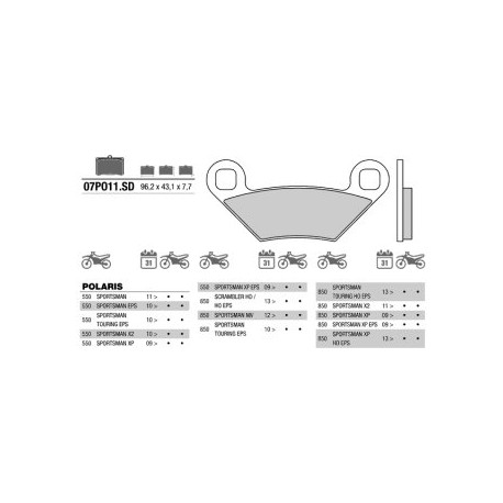 Rear brake pads Brembo Polaris 1000 SPORTSMAN MD 2015 -  type SD