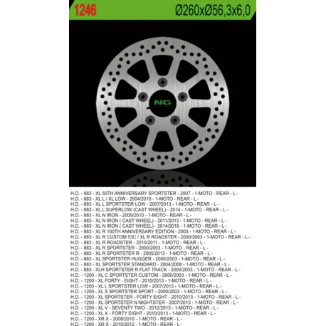 Bremsscheibe hinten NG Harley-Davidson 883 SPORTSTER XL L SUPERLOW, Alu. wheels 2014