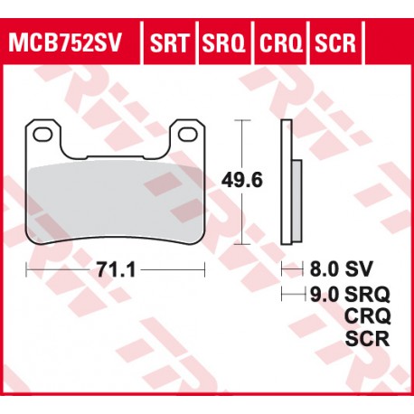 Přední brzdové destičky TRW / Lucas Suzuki GSX-R 600  2004 - 2005 směs CRQ