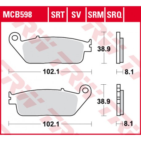 Front brake pads TRW / Lucas Kymco  500 Xciting, Xciting i 2005 - 2009 type SRM