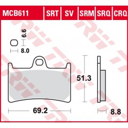 Front brake pads TRW / Lucas Yamaha MT-09 900 TR A 2015 - 2016 type SRQ