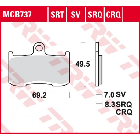 Front brake pads TRW / Lucas Victory  1731 Gunner 2015 -  type SRT